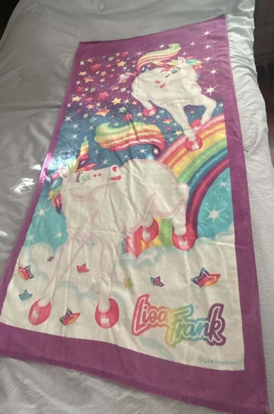 Vintage 2000s Lisa Frank Unicorn and Rainbow Beach Towel RARE